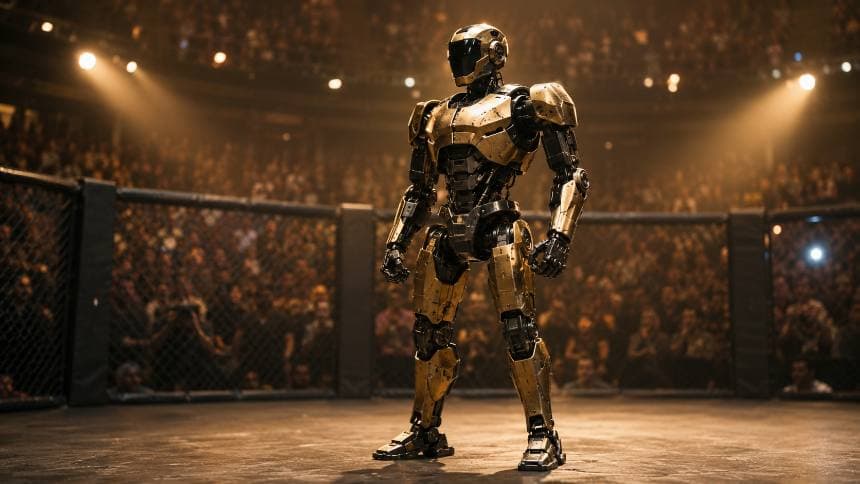Venue humanoid fighting robot in an arena